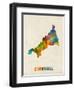 Cornwall England Watercolor Map-Michael Tompsett-Framed Art Print