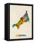 Cornwall England Watercolor Map-Michael Tompsett-Framed Stretched Canvas