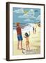 Corolla, North Carolina - Kite Flyers-Lantern Press-Framed Art Print