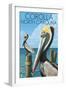 Corolla, North Carolina - Pelicans-Lantern Press-Framed Art Print