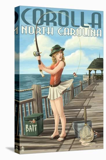 Corolla, North Carolina - Pinup Girl Fishing-Lantern Press-Stretched Canvas