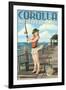 Corolla, North Carolina - Pinup Girl Fishing-Lantern Press-Framed Art Print