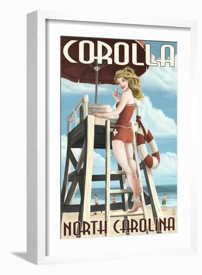 Corolla, North Carolina - Pinup Girl Lifeguard-Lantern Press-Framed Art Print