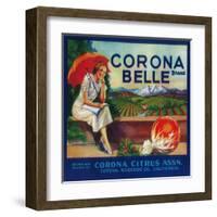 Corona Belle Orange Label - Corona, CA-Lantern Press-Framed Art Print