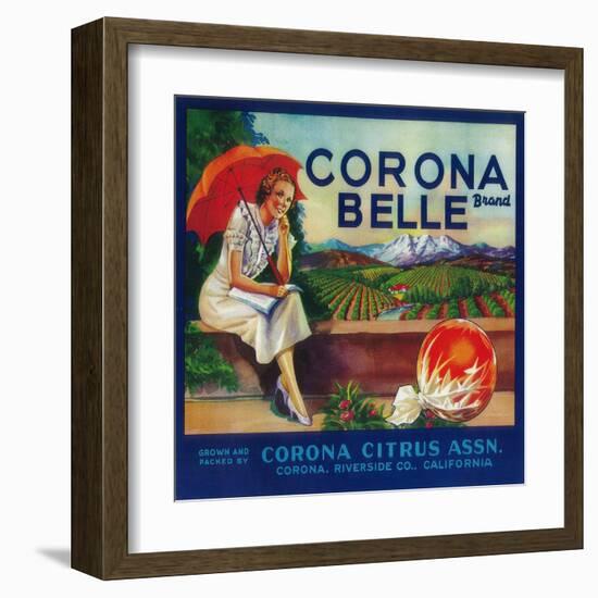 Corona Belle Orange Label - Corona, CA-Lantern Press-Framed Art Print