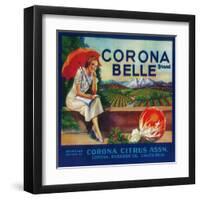 Corona Belle Orange Label - Corona, CA-Lantern Press-Framed Art Print