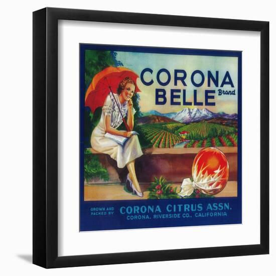 Corona Belle Orange Label - Corona, CA-Lantern Press-Framed Art Print