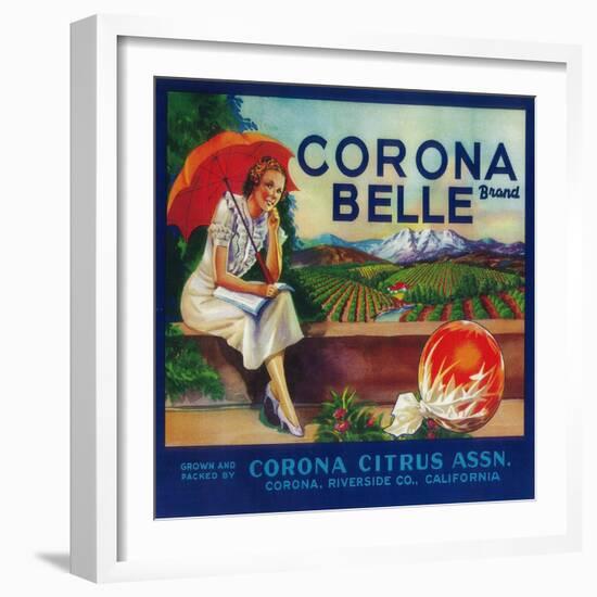 Corona Belle Orange Label - Corona, CA-Lantern Press-Framed Art Print