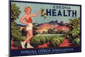 Corona Health Brand - Corona, California - Citrus Crate Label-Lantern Press-Mounted Art Print