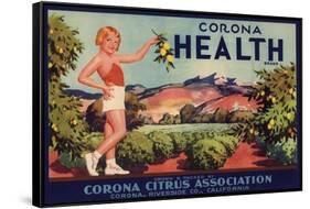 Corona Health Brand - Corona, California - Citrus Crate Label-Lantern Press-Framed Stretched Canvas