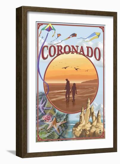 Coronado, California - Beach Montage-Lantern Press-Framed Art Print