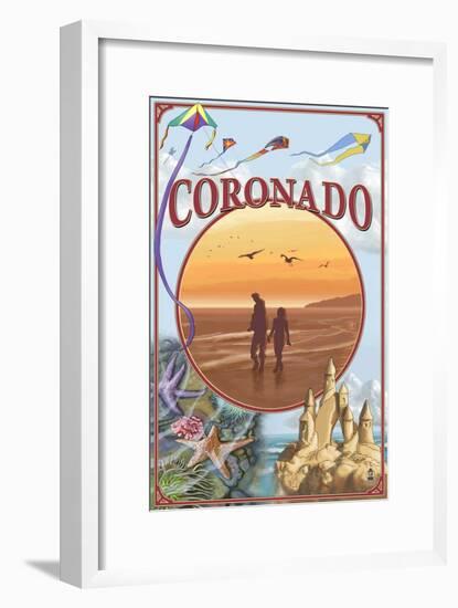 Coronado, California - Beach Montage-Lantern Press-Framed Art Print