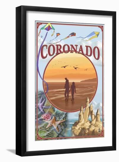 Coronado, California - Beach Montage-Lantern Press-Framed Art Print