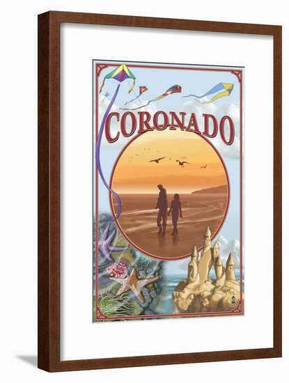 Coronado, California - Beach Montage-Lantern Press-Framed Art Print