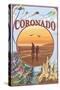Coronado, California - Beach Montage-Lantern Press-Stretched Canvas