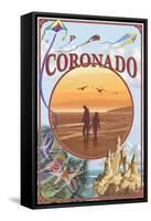 Coronado, California - Beach Montage-Lantern Press-Framed Stretched Canvas