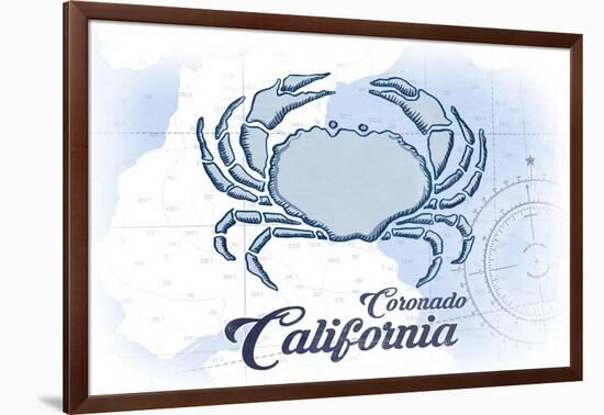 Coronado, California - Crab - Blue - Coastal Icon-Lantern Press-Framed Art Print