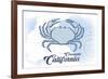 Coronado, California - Crab - Blue - Coastal Icon-Lantern Press-Framed Art Print