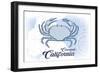 Coronado, California - Crab - Blue - Coastal Icon-Lantern Press-Framed Art Print