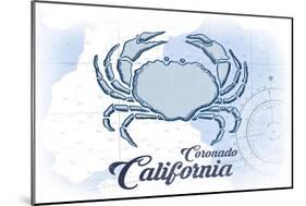 Coronado, California - Crab - Blue - Coastal Icon-Lantern Press-Mounted Art Print