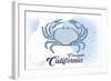 Coronado, California - Crab - Blue - Coastal Icon-Lantern Press-Framed Art Print