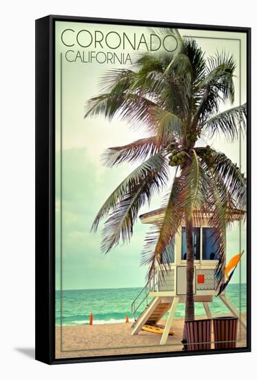 Coronado, California - Lifeguard Shack and Palm-Lantern Press-Framed Stretched Canvas