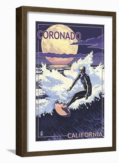 Coronado, California - Night Surfer-Lantern Press-Framed Art Print