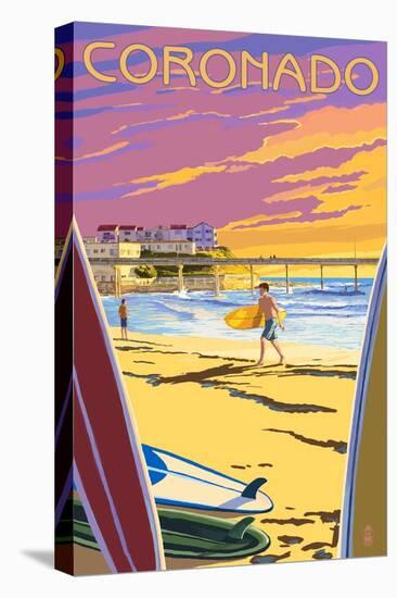 Coronado, California - Ocean Beach Pier-Lantern Press-Stretched Canvas