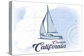 Coronado, California - Sailboat - Blue - Coastal Icon-Lantern Press-Stretched Canvas