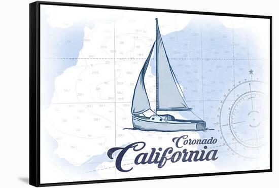 Coronado, California - Sailboat - Blue - Coastal Icon-Lantern Press-Framed Stretched Canvas