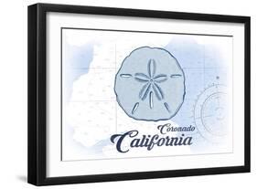 Coronado, California - Sand Dollar - Blue - Coastal Icon-Lantern Press-Framed Art Print