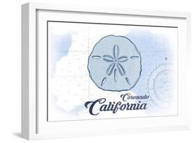 Coronado, California - Sand Dollar - Blue - Coastal Icon-Lantern Press-Framed Art Print