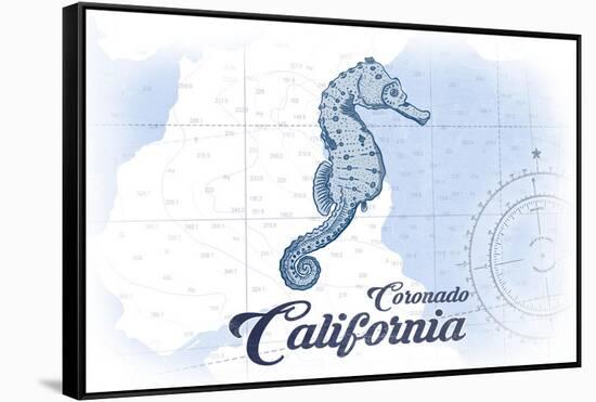 Coronado, California - Seahorse - Blue - Coastal Icon-Lantern Press-Framed Stretched Canvas