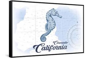 Coronado, California - Seahorse - Blue - Coastal Icon-Lantern Press-Framed Stretched Canvas