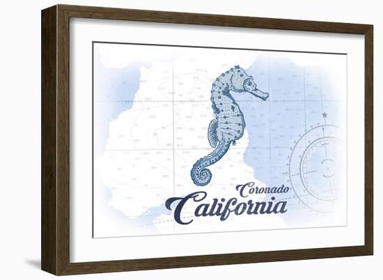 Coronado, California - Seahorse - Blue - Coastal Icon-Lantern Press-Framed Art Print