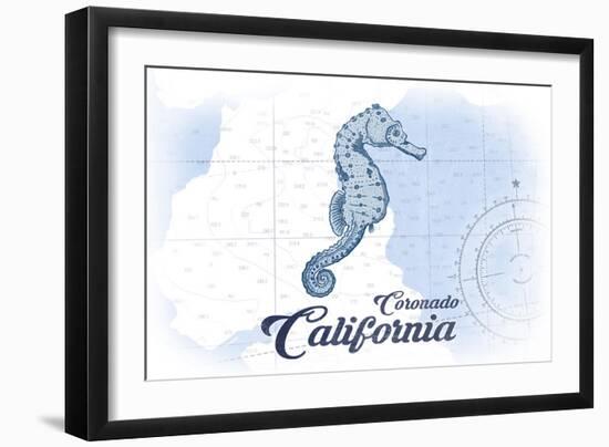 Coronado, California - Seahorse - Blue - Coastal Icon-Lantern Press-Framed Art Print