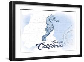 Coronado, California - Seahorse - Blue - Coastal Icon-Lantern Press-Framed Art Print