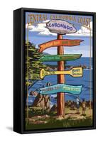 Coronado, California - Signpost-Lantern Press-Framed Stretched Canvas