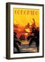 Coronado, California - Sunset and Ship-Lantern Press-Framed Art Print