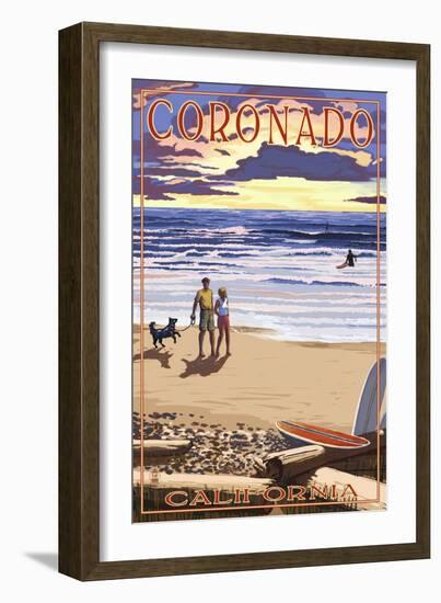 Coronado, California - Sunset Beach Walk-Lantern Press-Framed Art Print