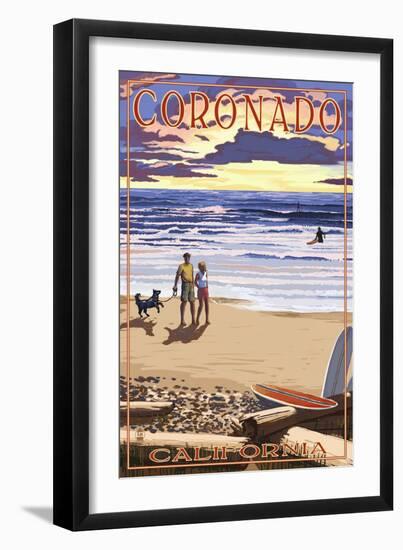 Coronado, California - Sunset Beach Walk-Lantern Press-Framed Art Print