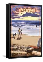 Coronado, California - Sunset Beach Walk-Lantern Press-Framed Stretched Canvas