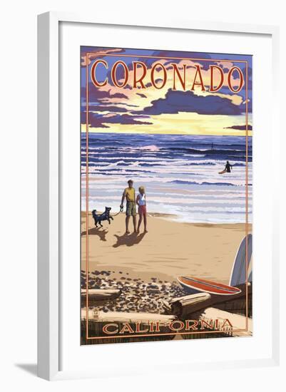 Coronado, California - Sunset Beach Walk-Lantern Press-Framed Art Print