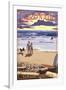 Coronado, California - Sunset Beach Walk-Lantern Press-Framed Art Print