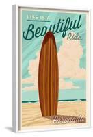 Coronado, California - Surf Board Letterpress - Life is a Beautiful Ride-Lantern Press-Framed Art Print