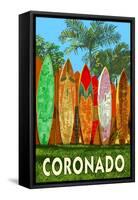 Coronado, California - Surfboard Fence-Lantern Press-Framed Stretched Canvas
