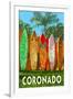 Coronado, California - Surfboard Fence-Lantern Press-Framed Art Print