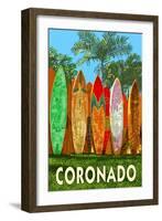 Coronado, California - Surfboard Fence-Lantern Press-Framed Art Print
