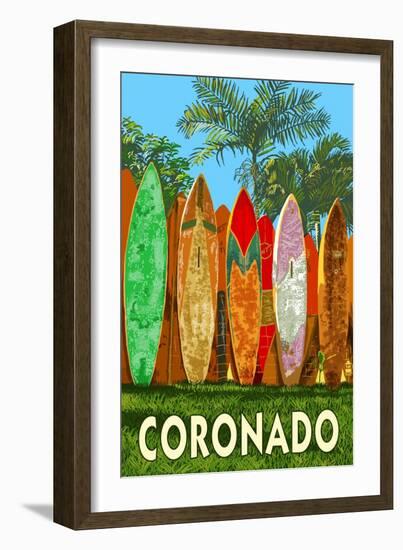 Coronado, California - Surfboard Fence-Lantern Press-Framed Art Print