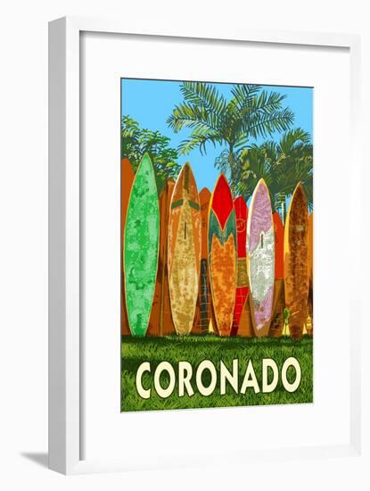 Coronado, California - Surfboard Fence-Lantern Press-Framed Art Print